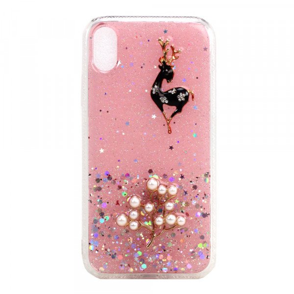 Wholesale iPhone XR 3D Deer Crystal Diamond Shiny Case (Pink)